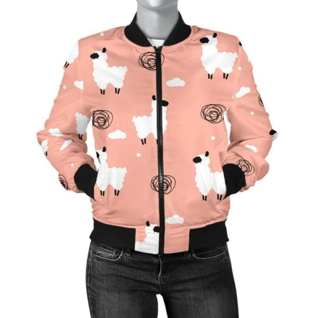 FUNSTUFFPRINT Alpaca Pink Pattern Print Women Casual 3D Bomber Jacket
