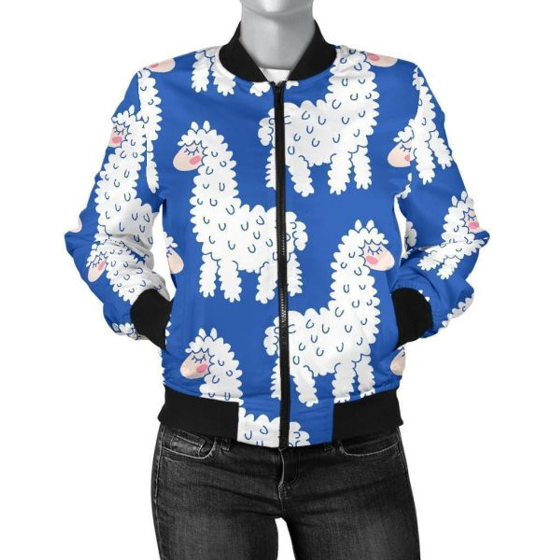 FUNSTUFFPRINT Alpaca Print Pattern Women Casual 3D Bomber Jacket