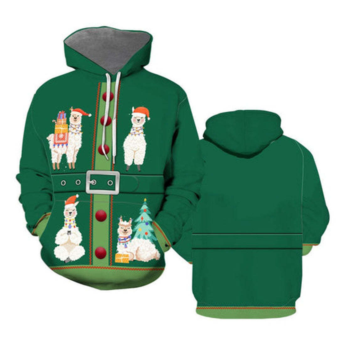 FUNSTUFFPRINT 3D Alpaca Print Funny Christmas Cosplay All Over 3D Hoodie and Zip Hoodie