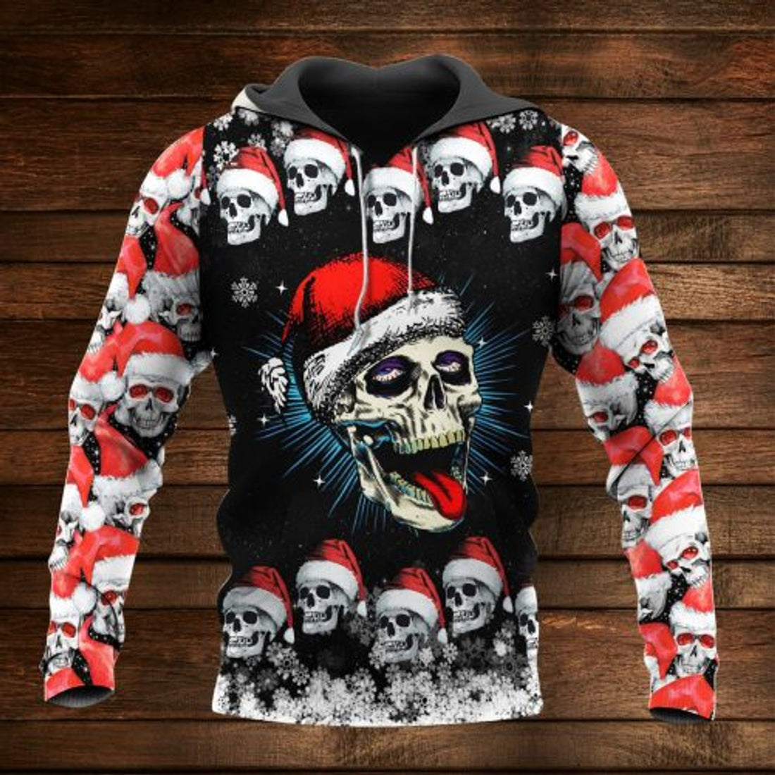 FUNSTUFFPRINT Naughty Skull Christmas 3D Hoodie and Zip Hoodie