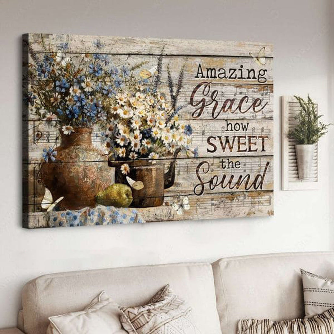 Amazing Grace How Sweet The Sound, Butterfly Flower, Wall Décor Poster and Canvas