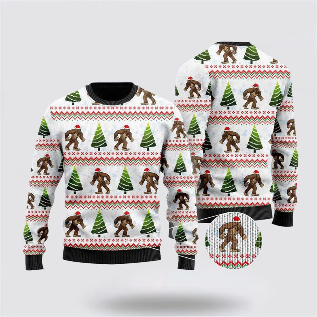 FUNSTUFFPRINT Amazing Bigfoot Christmas Tree Ugly Sweater - Gifts For Bigfoot Lovers Ugly Sweater