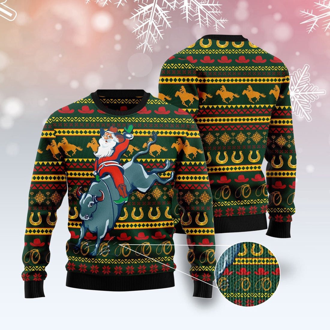FUNSTUFFPRINT Amazing Cowboy Santa Claus Ugly Christmas Sweater, Christmas Sweater, Ugly Sweater, Funny Xmas Sweaters Ugly Sweater