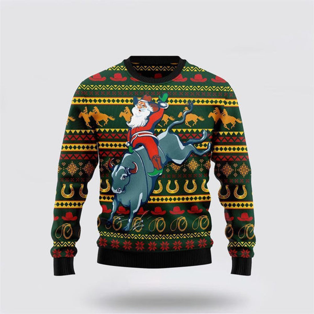 FUNSTUFFPRINT Amazing Cowboy Santa Claus Ugly Christmas Sweater For Men And Women, Best Gift For Christmas, The Beautiful Winter Christmas Outfit Ugly Sweater
