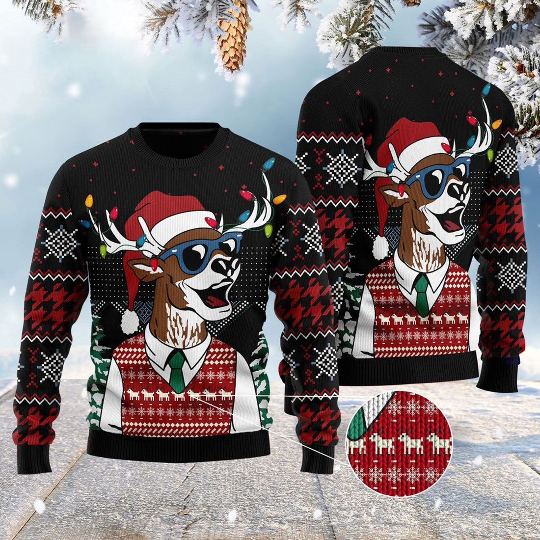 FUNSTUFFPRINT Amazing Deer Ugly Christmas Sweater, Christmas Sweater, Ugly Sweater, Funny Xmas Sweaters Ugly Sweater