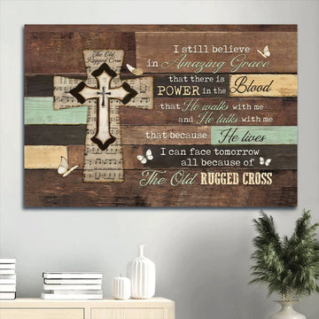 Amazing Grace Music Sheet Wall Planks White Butterfly The Old Rugged Cross Canvas Wall Art - Christian Wall Decor
