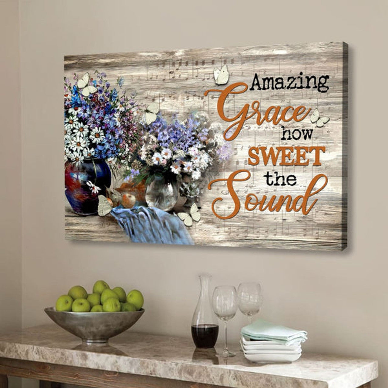Amazing Grace Wall Art Amazing Grace How Sweet The Sound Daisy Butterfly Paintings Canvas - Religious Wall Decor