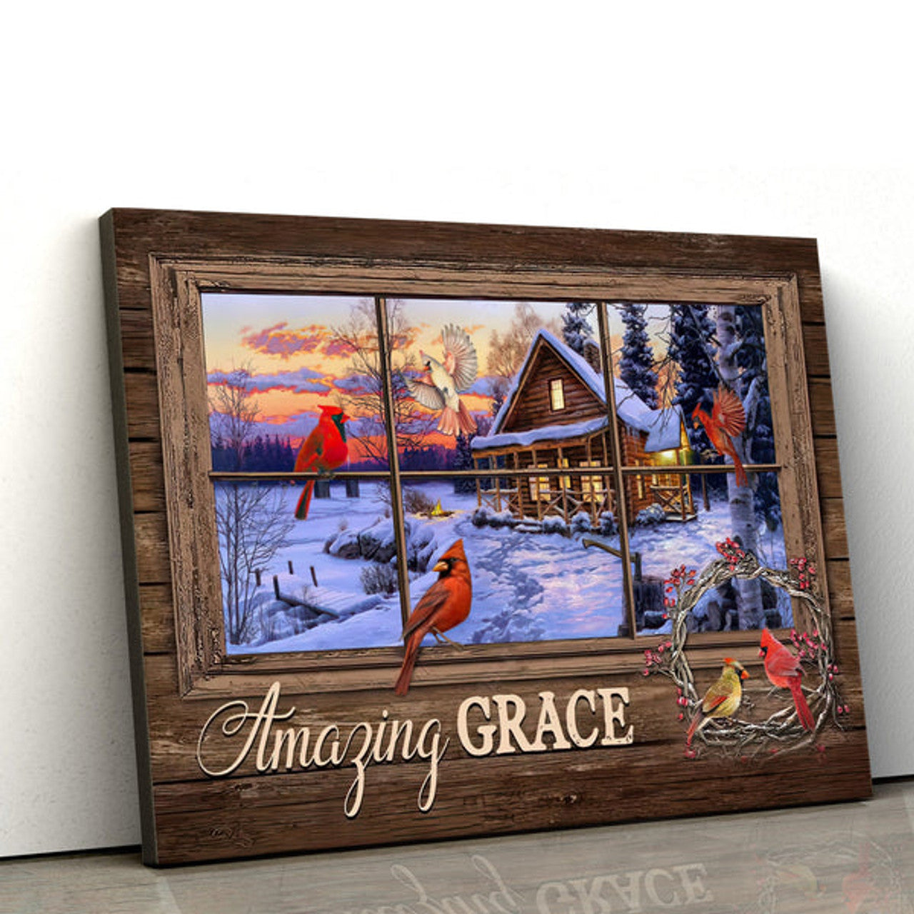 Amazing Grace Wall Art Canvas Cardinal Birds - Christian Wall Decorator