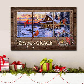 Amazing Grace Wall Art Canvas Cardinal Birds Christian Decor For Christmas - Religious Posters