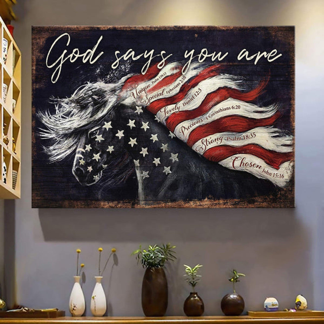 Amazing Horse America Flag God Says You Are Canvas Wall Art - Christian Wall Decor