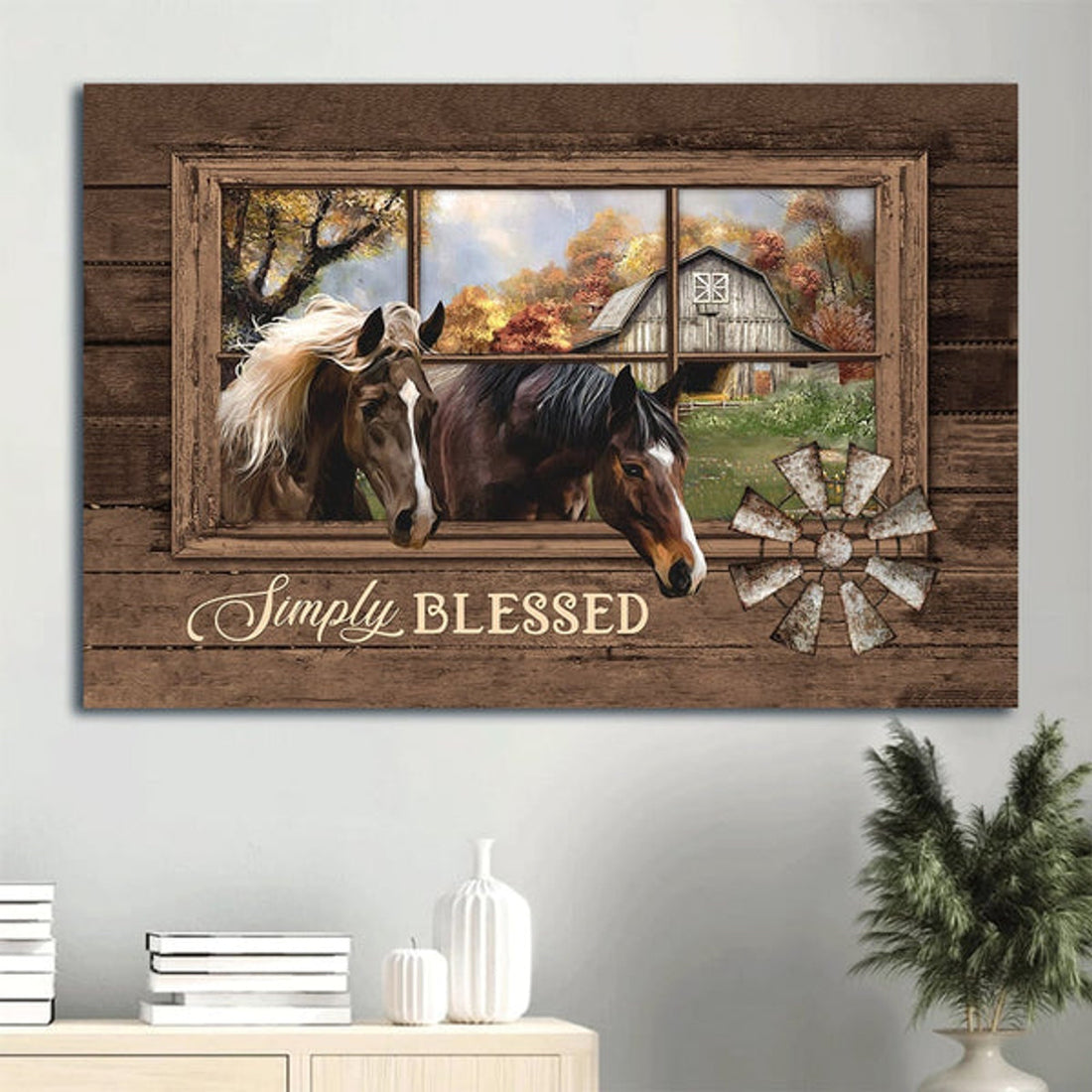Amazing Horse Farm Windmill Simply Blessed Canvas Wall Art - Christian Wall Decor