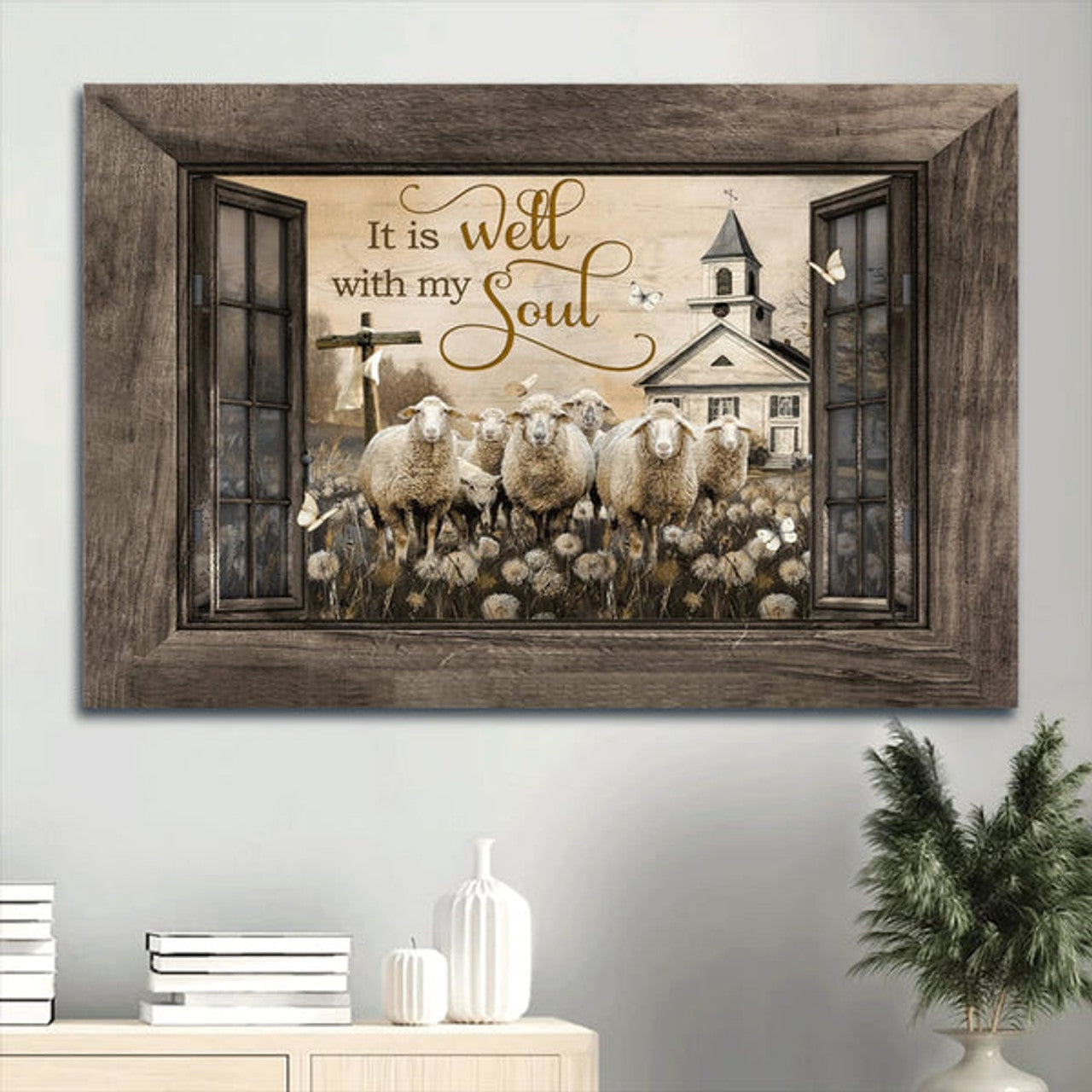 Amazing Lamb Of God Dandelion Field Church It Is Well With My Soul Canvas Wall Art - Christian Wall Decor