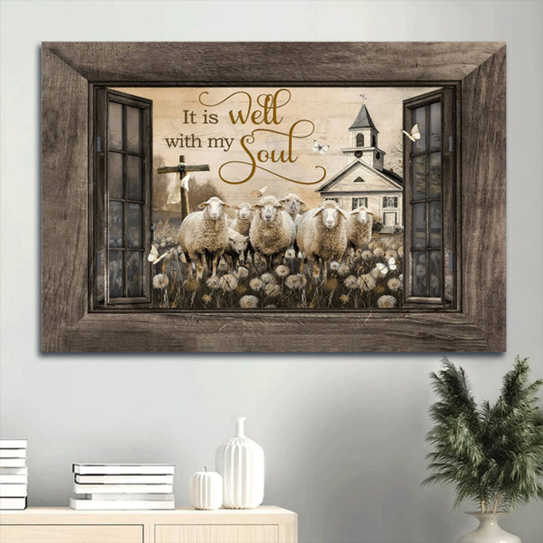 Amazing Lamb Of God Dandelion Field Church It Is Well With My Soul Canvas Wall Art - Christian Wall Decor