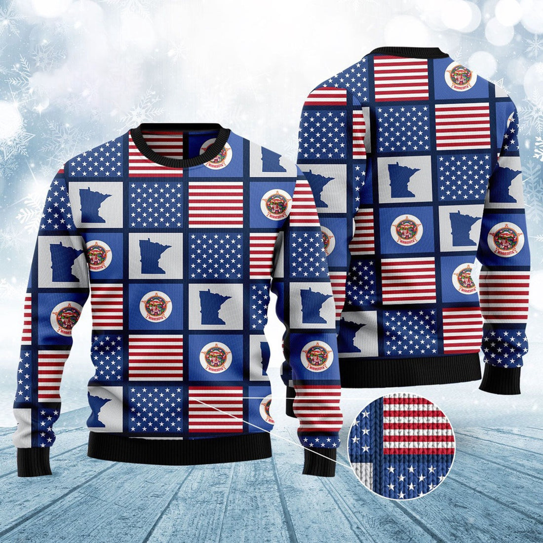 FUNSTUFFPRINT Amazing Minnesota American Flag Ugly Christmas Sweater, Christmas Sweater, Ugly Sweater, Funny Xmas Sweaters Ugly Sweater