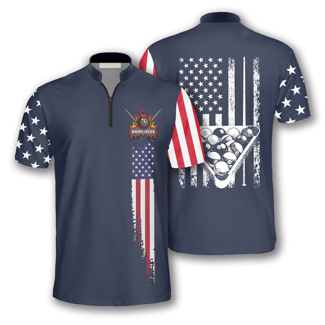 Custom American Flag Navy Custom Billiard Jerseys for Men, Best Gift for Billiard Lover, Flag USA Billiard Shirt