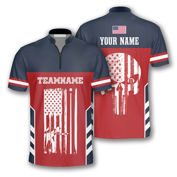 Custom American Flag Skull Red Navy Custom Billiard Jerseys for Men, Idea Gift for Billiard Team, Billiard Player