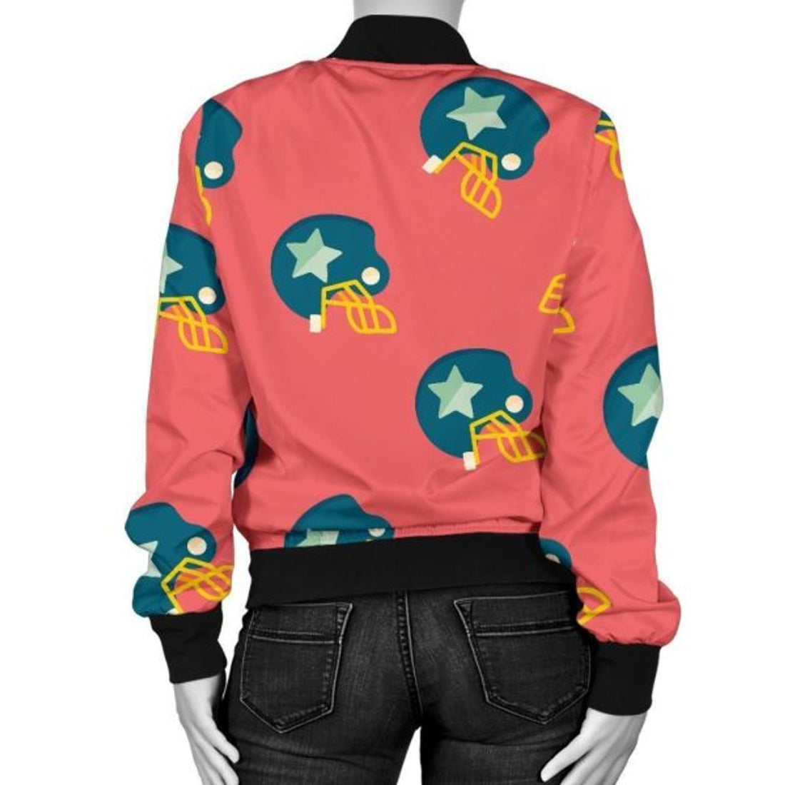 FUNSTUFFPRINT American Football Pattern Print Women Casual 3D Bomber Jacket