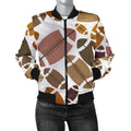 FUNSTUFFPRINT American Football Rugby Ball Pattern Print Women Casual 3D Bomber Jacket