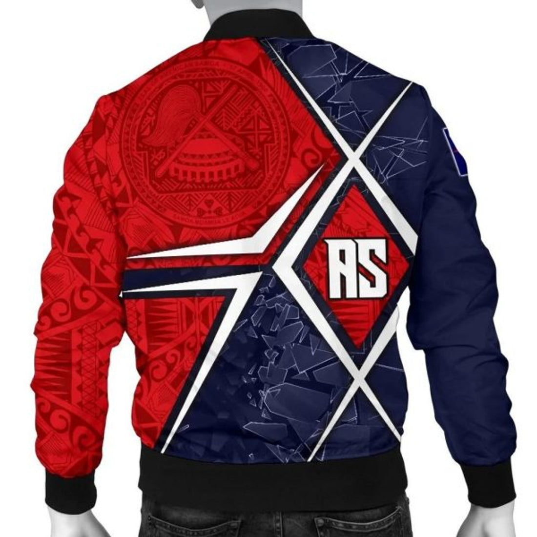 FUNSTUFFPRINT American Samoa Men's Bomber Jacket - AS Flag with Polynesian Patterns - 3D Bomber Jacket
