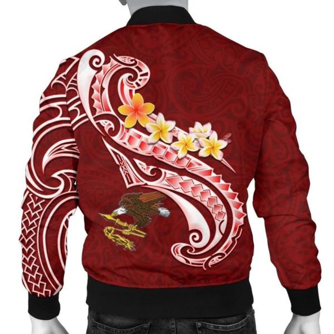 FUNSTUFFPRINT American Samoa Men's Bomber Jacket - AS Seal Polynesian Patterns Plumeria - 3D Bomber Jacket