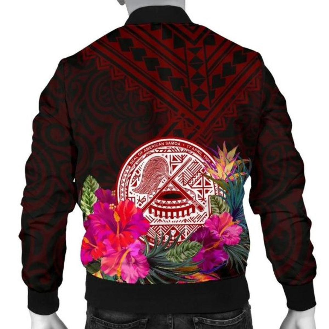 FUNSTUFFPRINT American Samoa Men's Bomber Jacket - Coat Of Arm With Polynesian Patterns - 3D Bomber Jacket