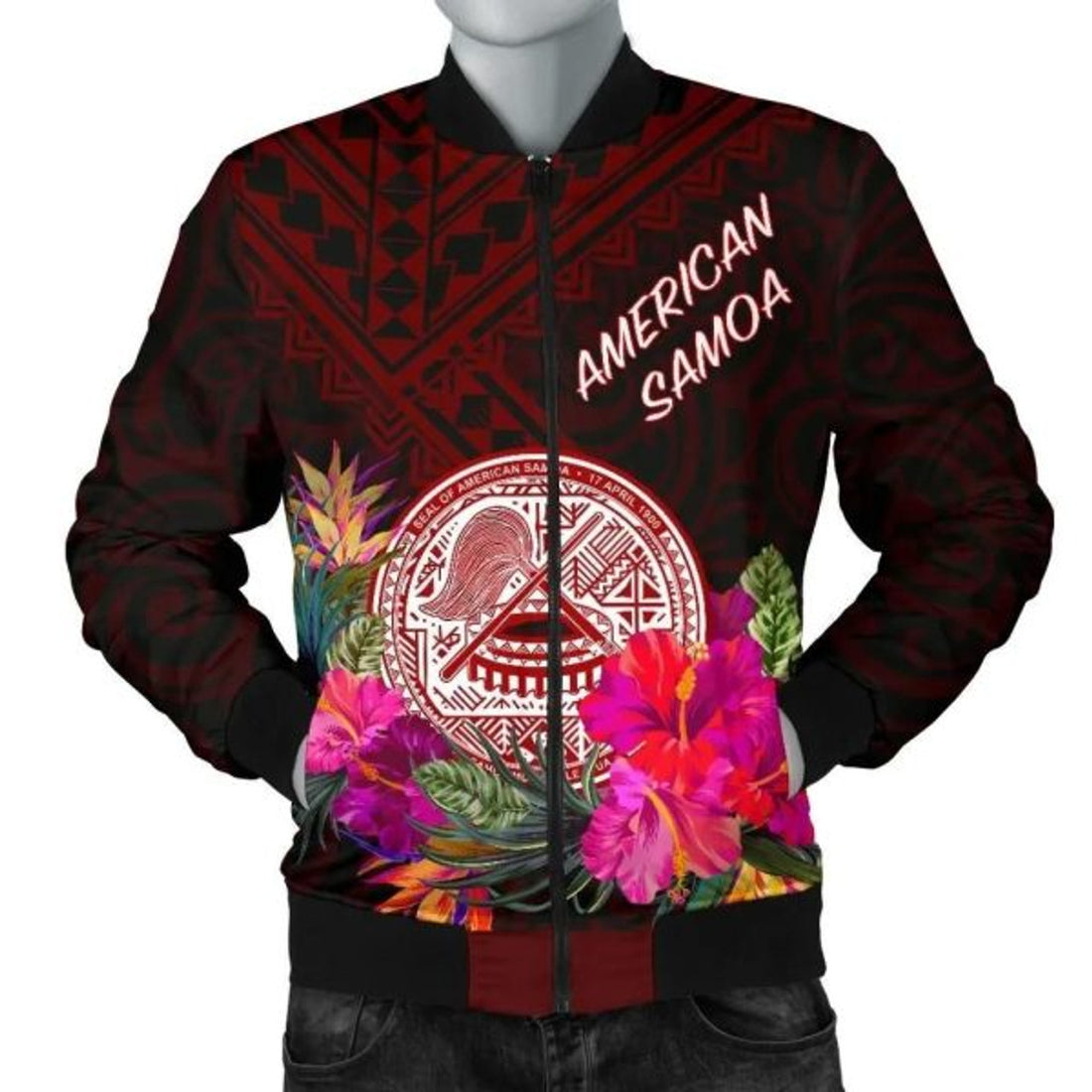 FUNSTUFFPRINT American Samoa Men's Bomber Jacket - Coat Of Arm With Polynesian Patterns - 3D Bomber Jacket