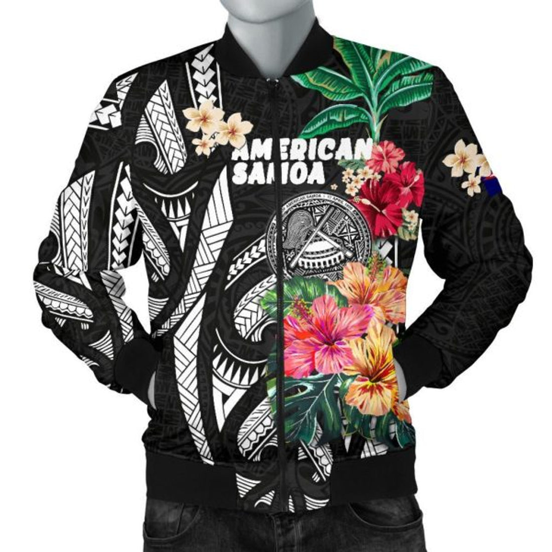FUNSTUFFPRINT American Samoa Men's Bomber Jacket Coat Of Arms Polynesian With Hibiscus 3D Bomber Jacket