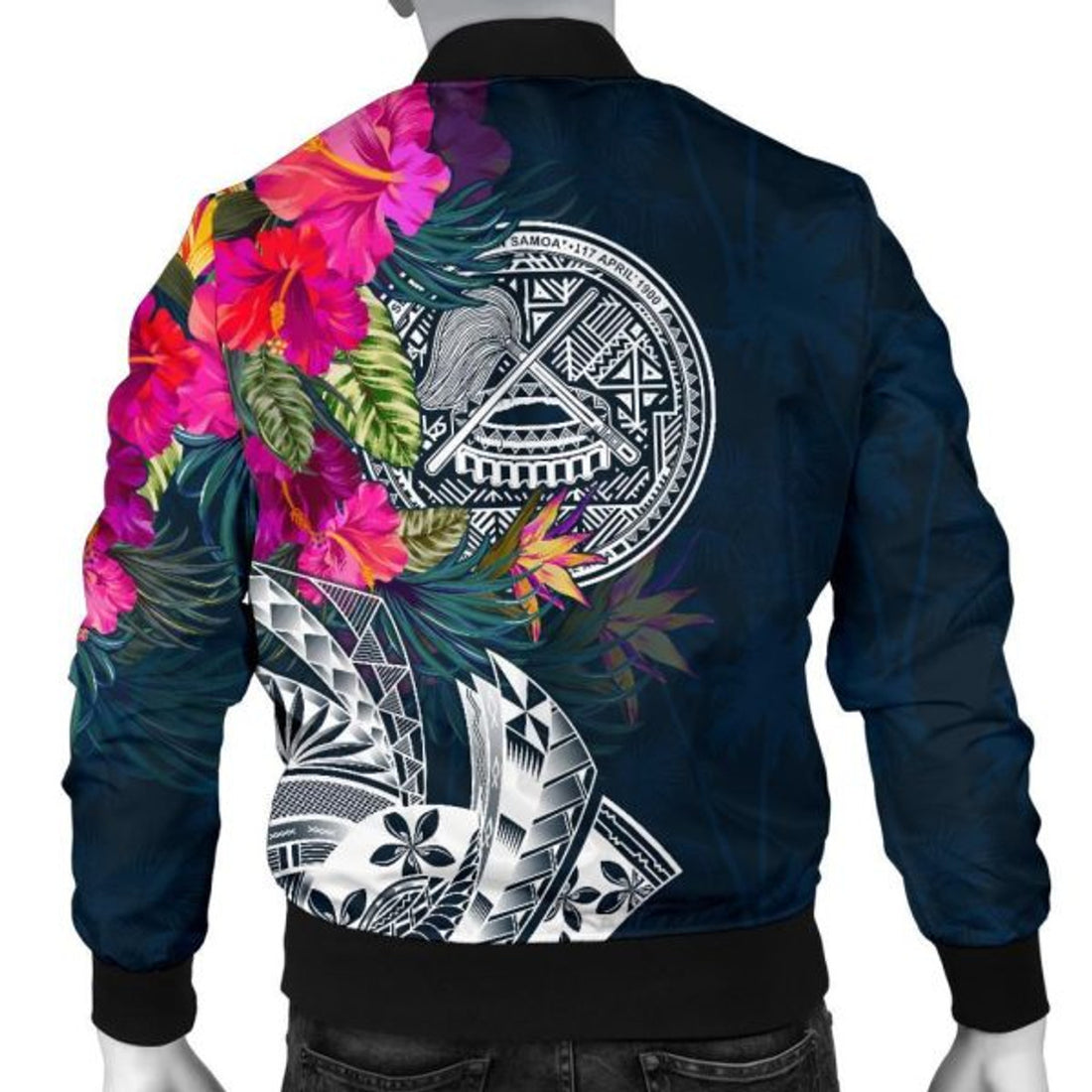FUNSTUFFPRINT American Samoa Men's Bomber Jacket - Polynesian Hibiscus with Summer Vibes - 3D Bomber Jacket