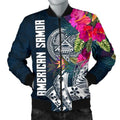 FUNSTUFFPRINT American Samoa Men's Bomber Jacket - Polynesian Hibiscus with Summer Vibes - 3D Bomber Jacket