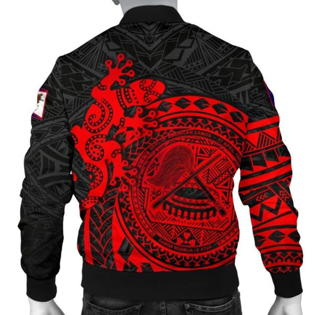 FUNSTUFFPRINT American Samoa Men's Bomber Jacket - Polynesian Lizard - 3D Bomber Jacket