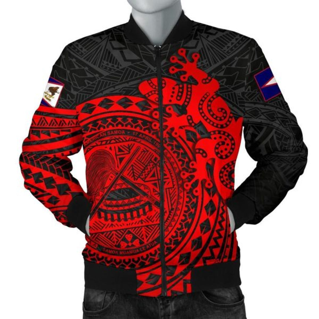 FUNSTUFFPRINT American Samoa Men's Bomber Jacket - Polynesian Lizard - 3D Bomber Jacket