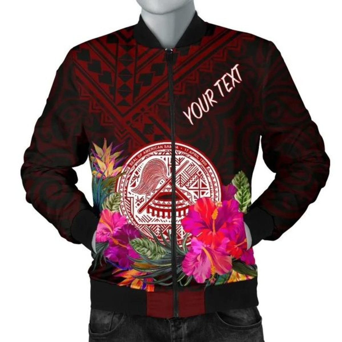FUNSTUFFPRINT American Samoa Personalised Men's Bomber Jacket - Coat Of Arm With Polynesian Patterns - 3D Bomber Jacket