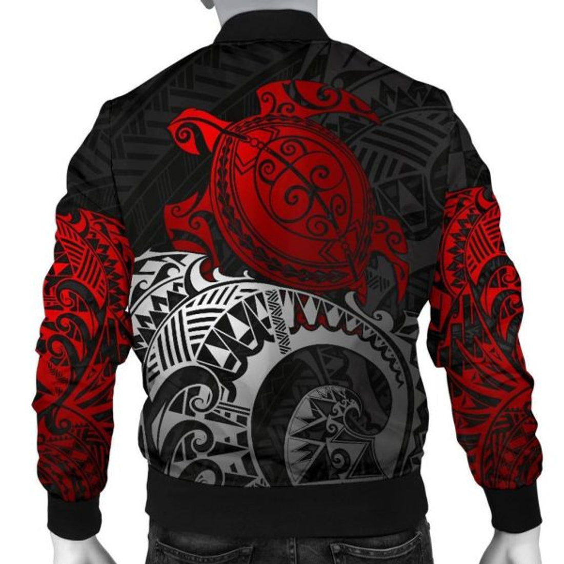 FUNSTUFFPRINT American Samoa Polynesian Bomber Jacket (Men)- Polynesian Turtle (Red) - 3D Bomber Jacket
