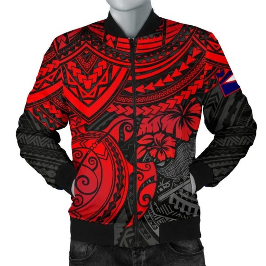 FUNSTUFFPRINT American Samoa Polynesian Bomber Jacket (Men) - Red Turtle - 3D Bomber Jacket