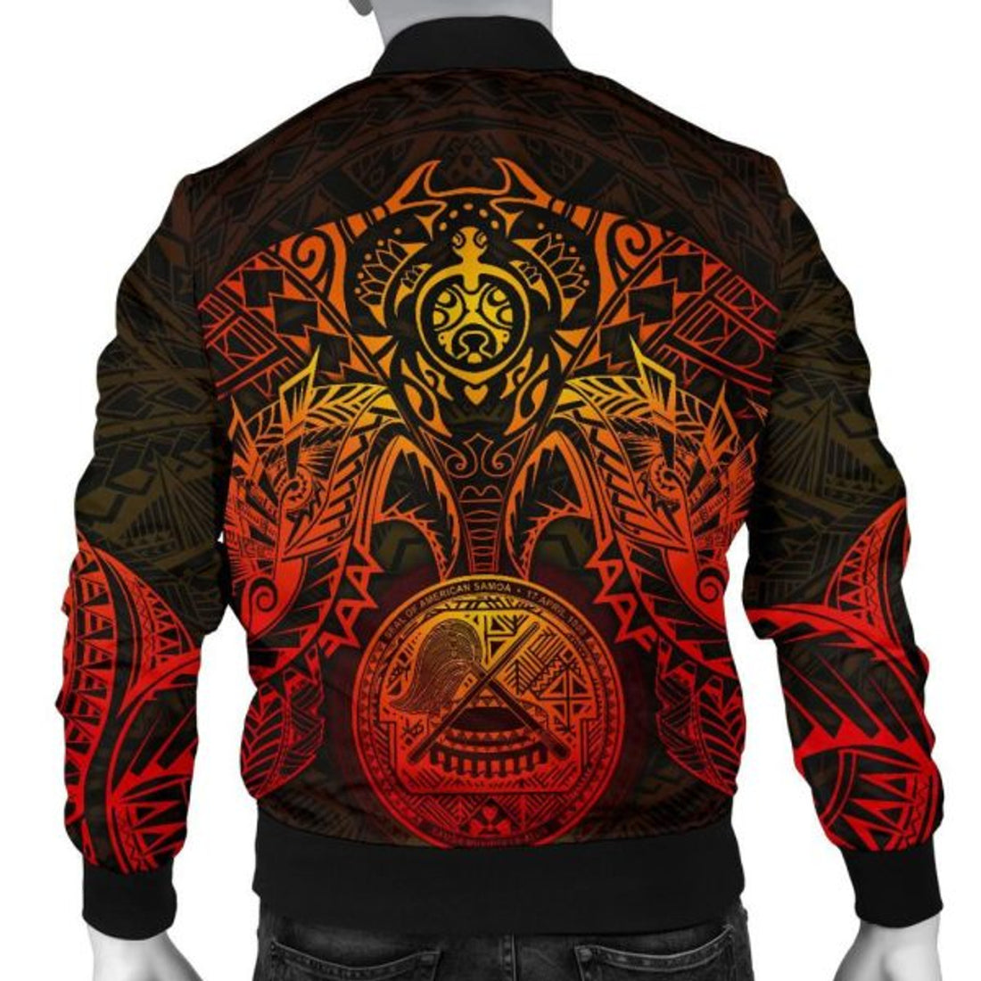 FUNSTUFFPRINT American Samoa Polynesian Bomber Jacket (Men) - Red Turtle Manta Ray - 3D Bomber Jacket