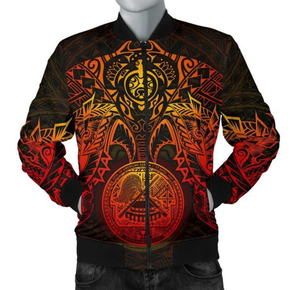 FUNSTUFFPRINT American Samoa Polynesian Bomber Jacket (Men) - Red Turtle Manta Ray - 3D Bomber Jacket