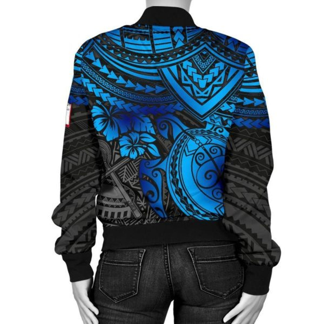 FUNSTUFFPRINT American Samoa Polynesian Bomber Jacket (Women) - Blue Turtle - 3D Bomber Jacket