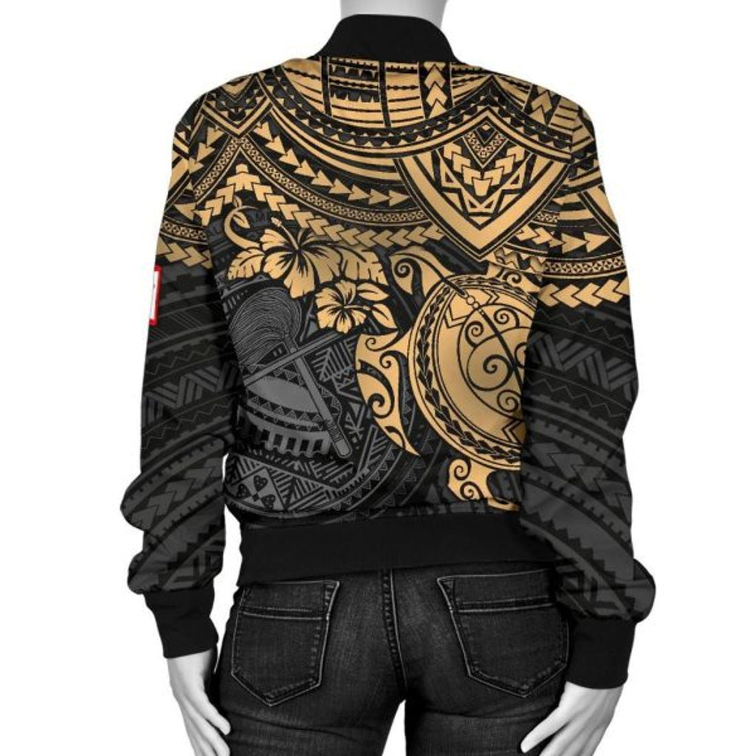 FUNSTUFFPRINT American Samoa Polynesian Bomber Jacket (Women) - Gold Turtle - 3D Bomber Jacket