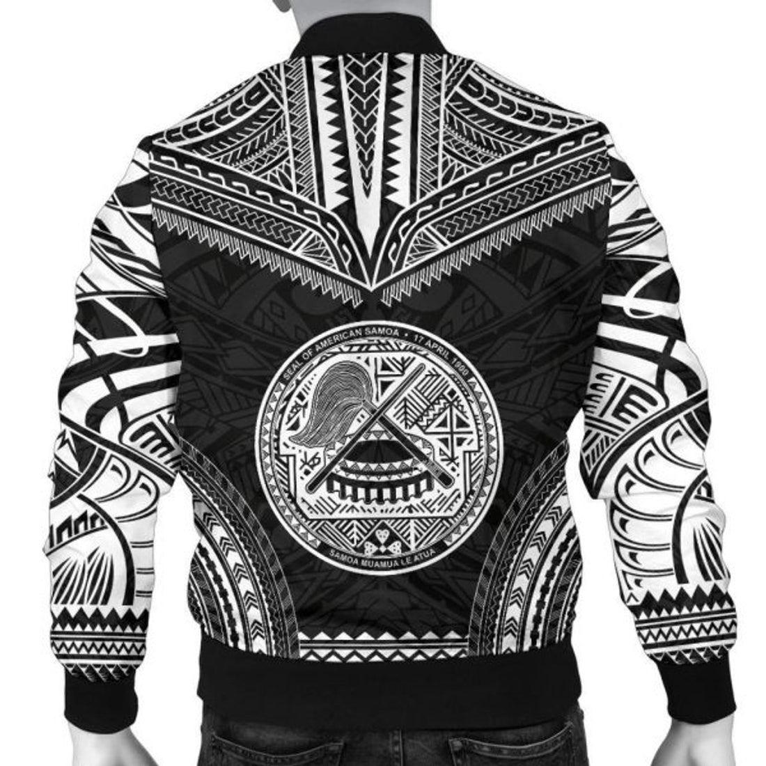 FUNSTUFFPRINT American Samoa Polynesian Chief Men's Bomber Jacket - Black Version - 3D Bomber Jacket