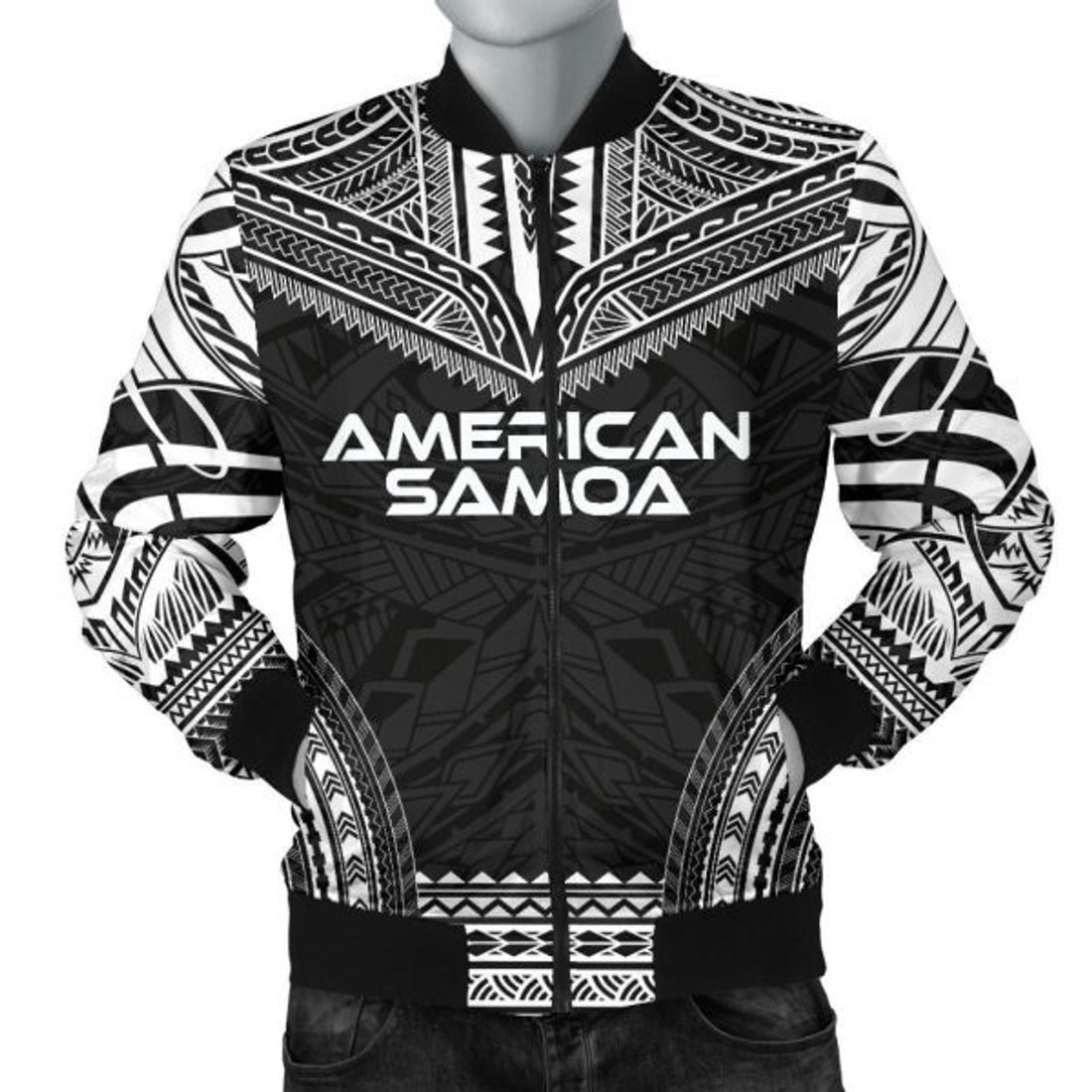 FUNSTUFFPRINT American Samoa Polynesian Chief Men's Bomber Jacket - Black Version - 3D Bomber Jacket