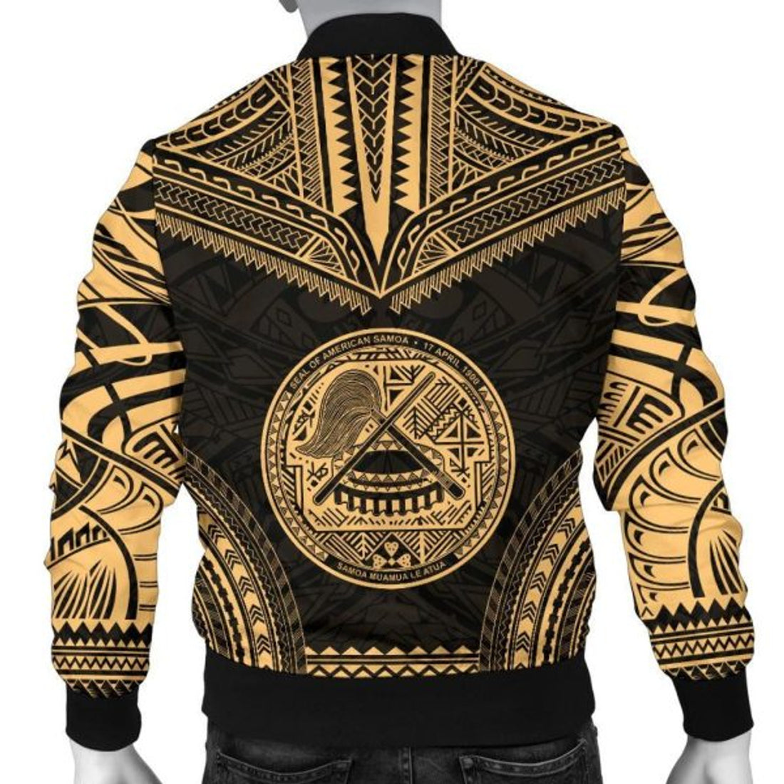 FUNSTUFFPRINT American Samoa Polynesian Chief Men's Bomber Jacket - Gold Version - 3D Bomber Jacket