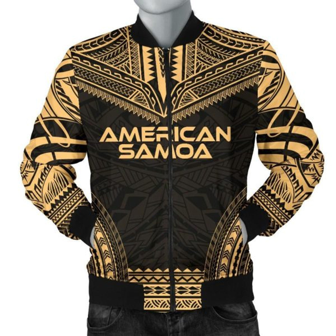 FUNSTUFFPRINT American Samoa Polynesian Chief Men's Bomber Jacket - Gold Version - 3D Bomber Jacket