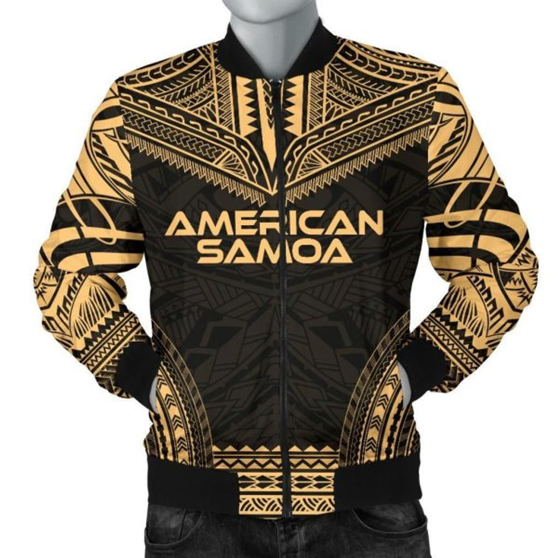 FUNSTUFFPRINT American Samoa Polynesian Chief Men's Bomber Jacket - Gold Version - 3D Bomber Jacket