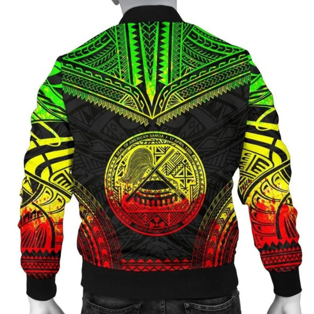 FUNSTUFFPRINT American Samoa Polynesian Chief Men's Bomber Jacket - Reggae Version - 3D Bomber Jacket