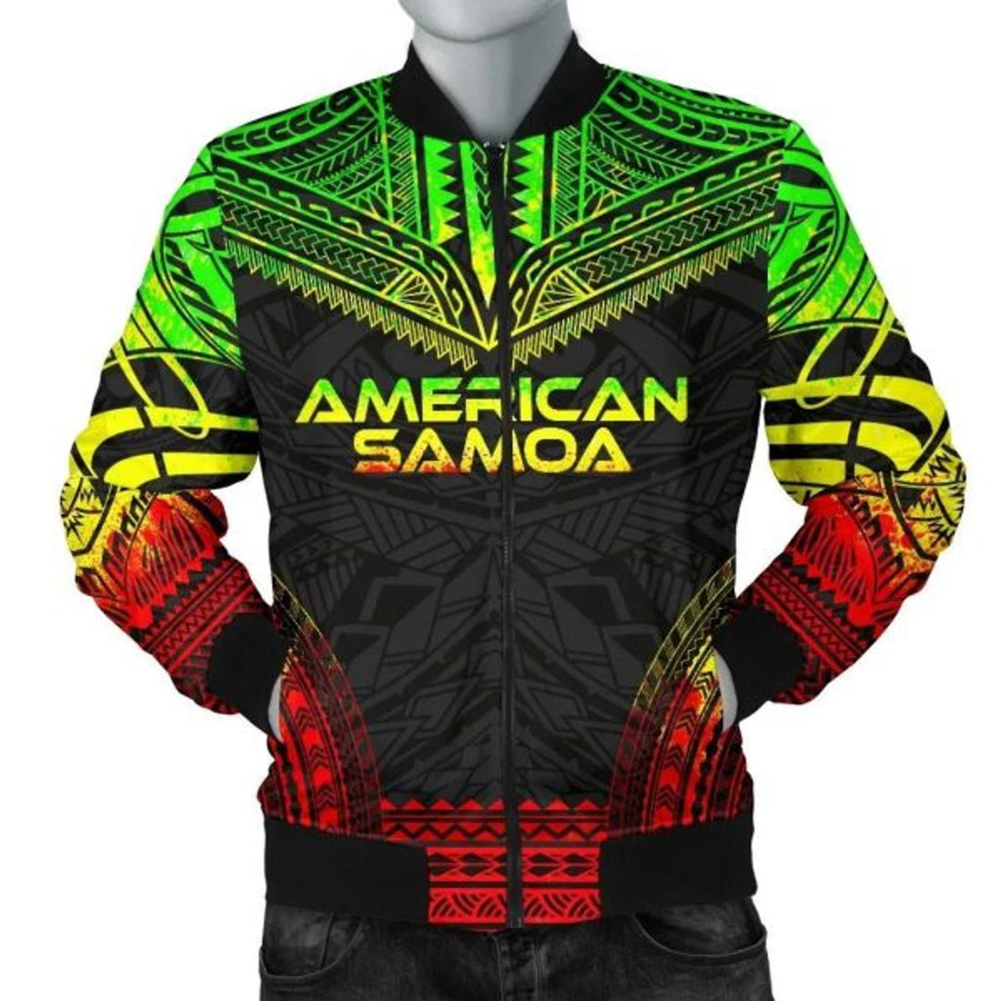 FUNSTUFFPRINT American Samoa Polynesian Chief Men's Bomber Jacket - Reggae Version - 3D Bomber Jacket