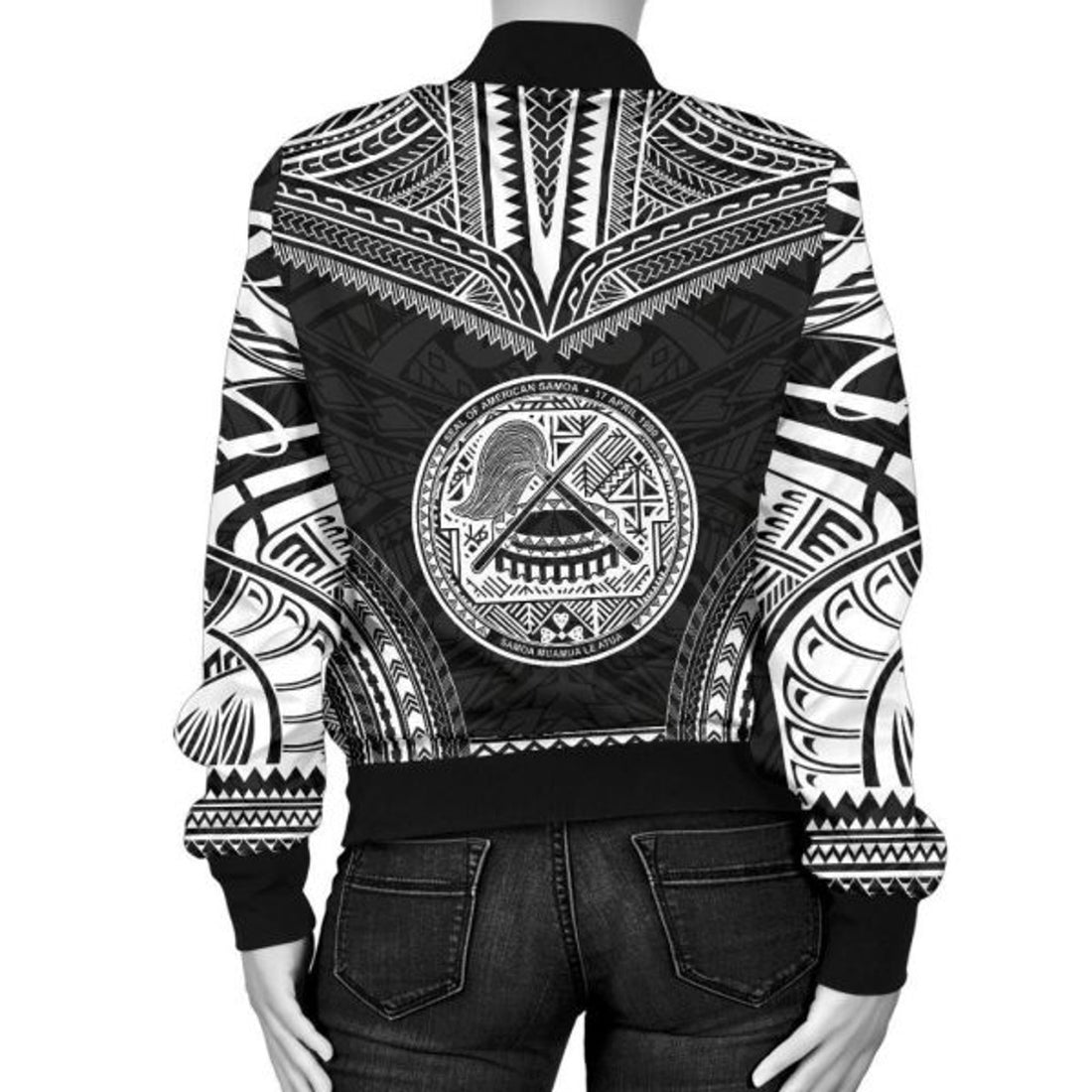 FUNSTUFFPRINT American Samoa Polynesian Chief Women'S Bomber Jacket - Black Version - 3D Bomber Jacket