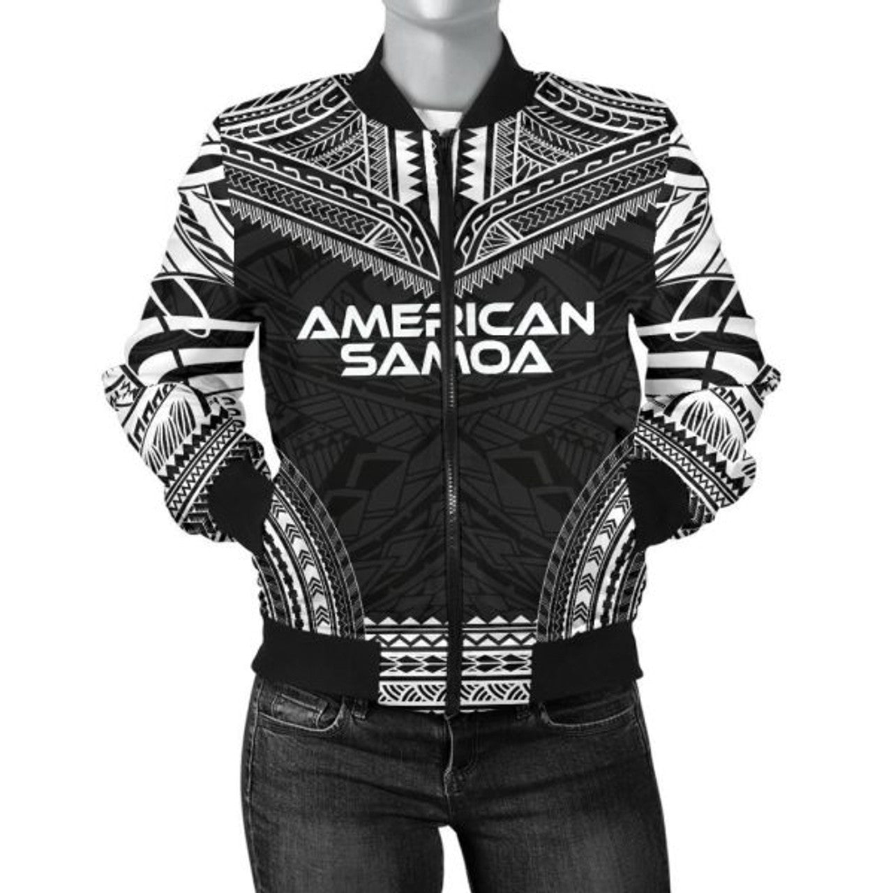 FUNSTUFFPRINT American Samoa Polynesian Chief Women'S Bomber Jacket - Black Version - 3D Bomber Jacket