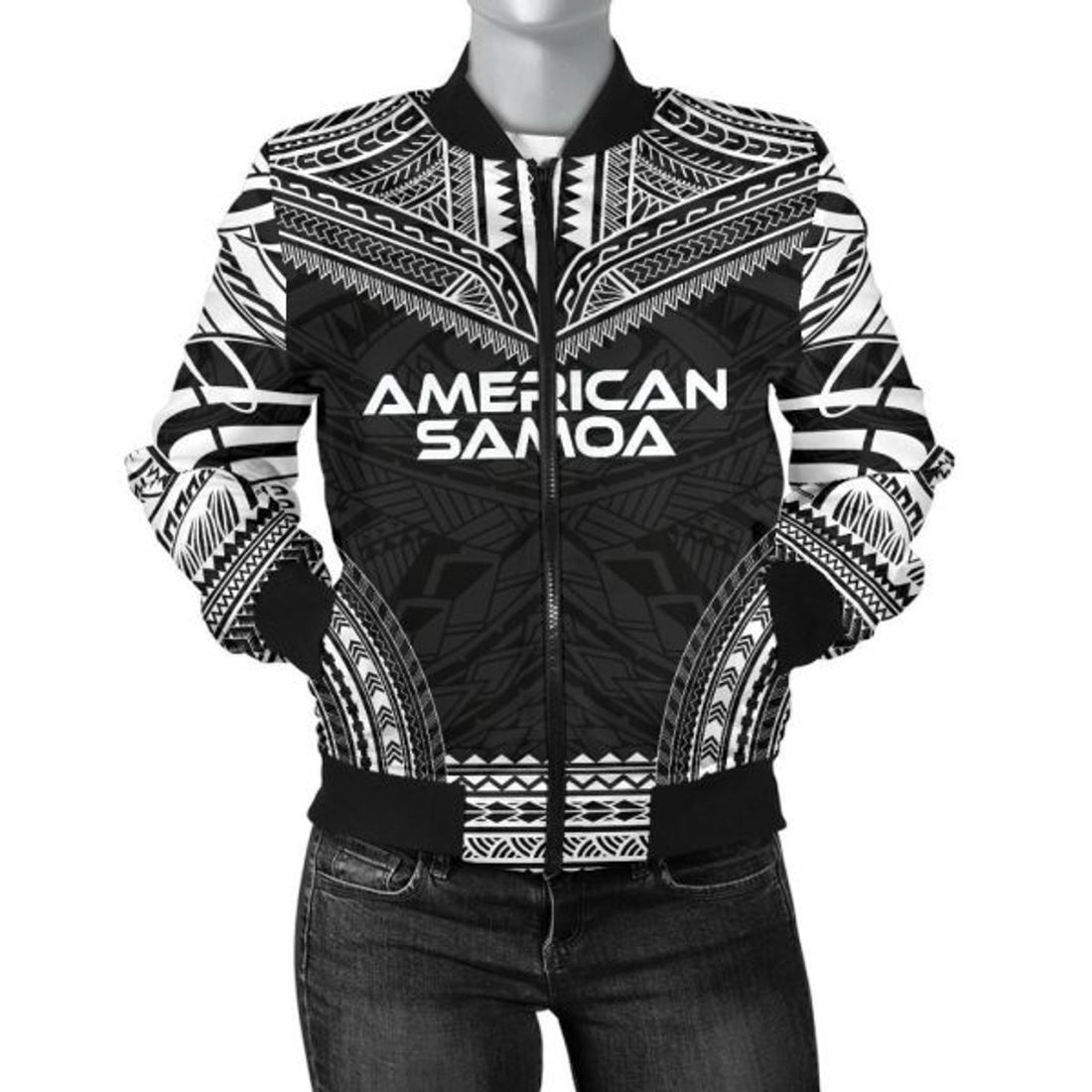 FUNSTUFFPRINT American Samoa Polynesian Chief Women'S Bomber Jacket - Black Version - 3D Bomber Jacket