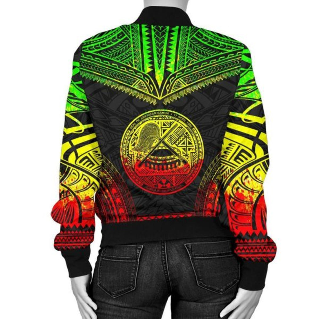 FUNSTUFFPRINT American Samoa Polynesian Chief Women'S Bomber Jacket - Reggae Version - 3D Bomber Jacket