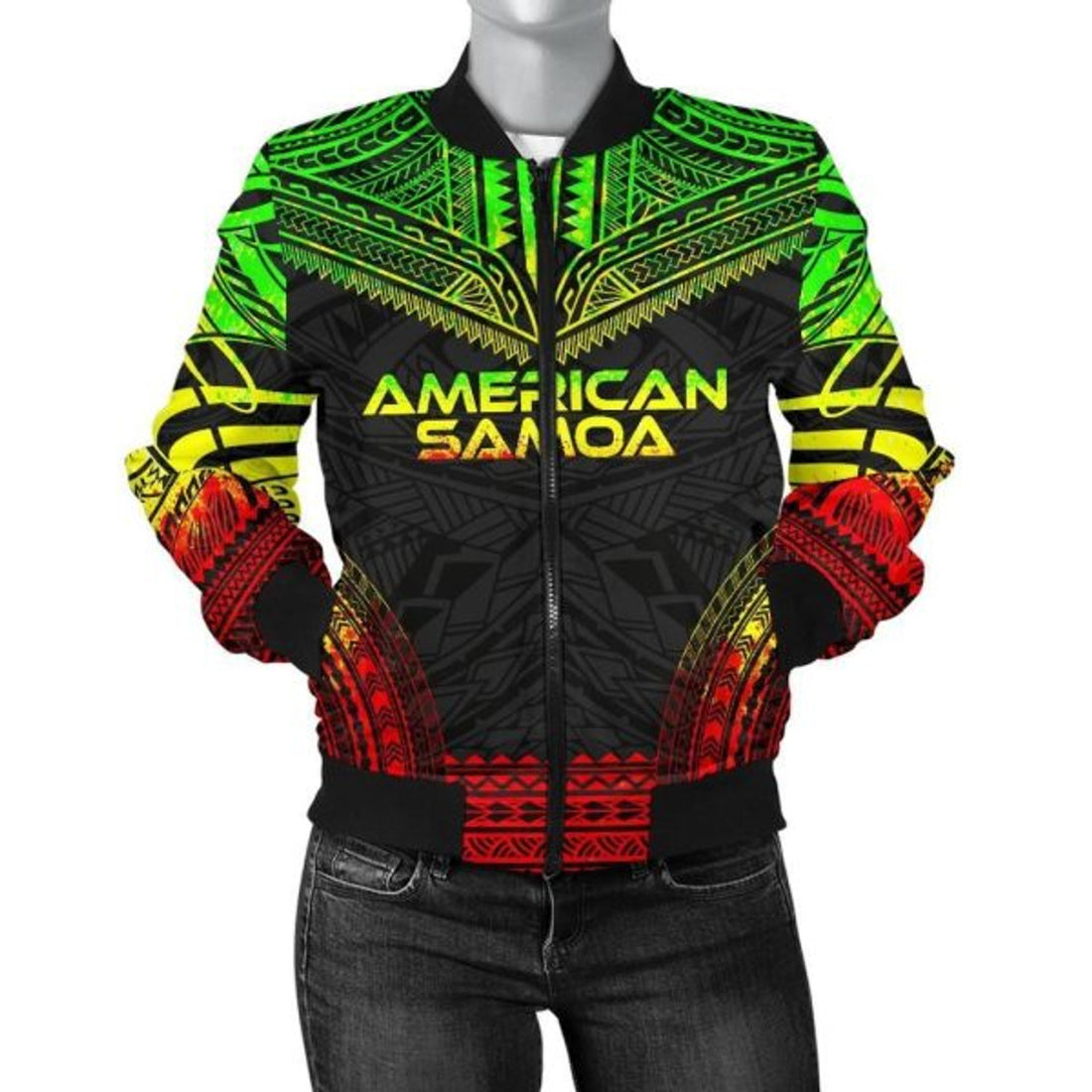 FUNSTUFFPRINT American Samoa Polynesian Chief Women'S Bomber Jacket - Reggae Version - 3D Bomber Jacket